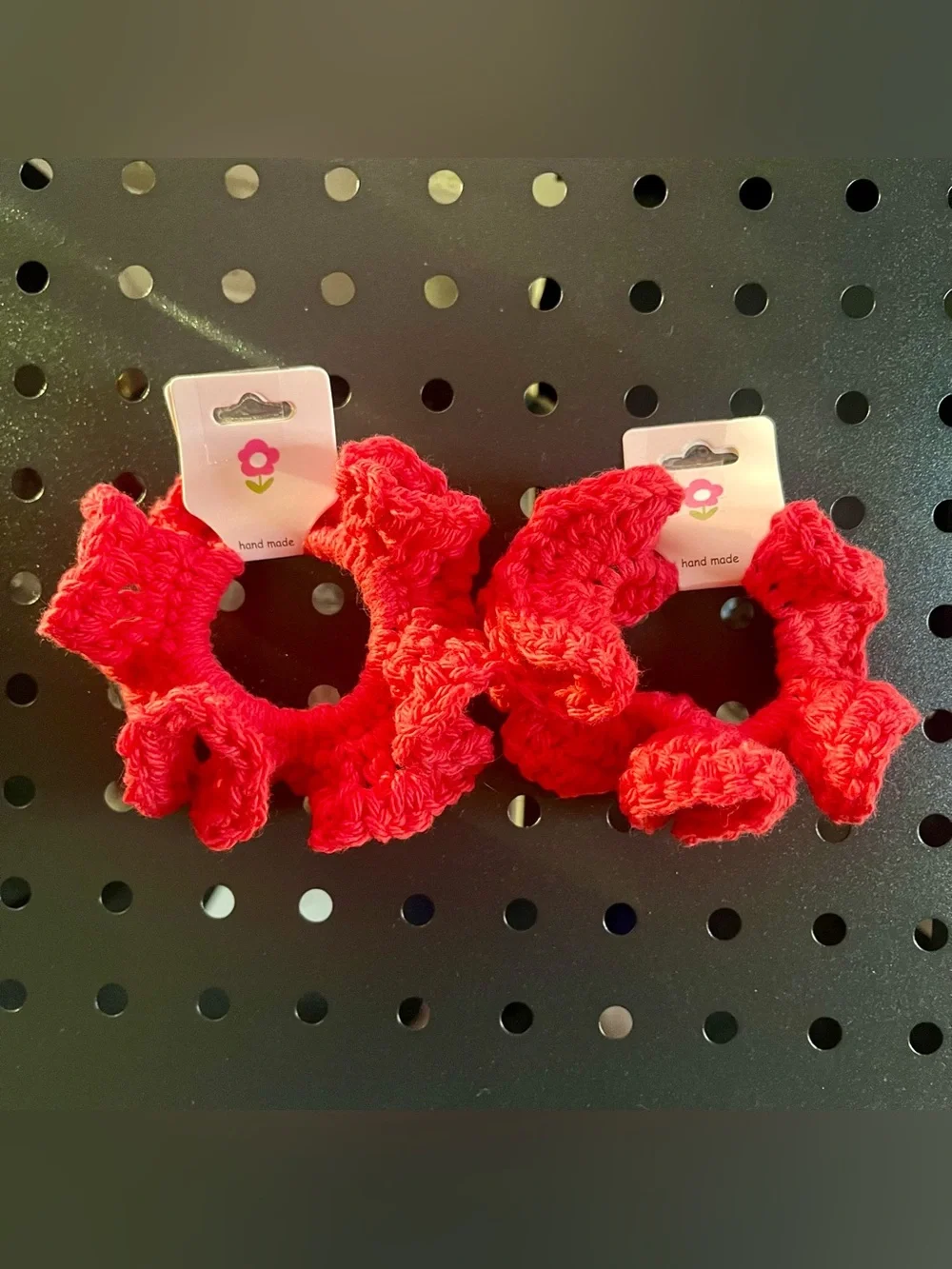 Handmade Crochet Scrunchie Set of 2 Red Hair Ties NIP